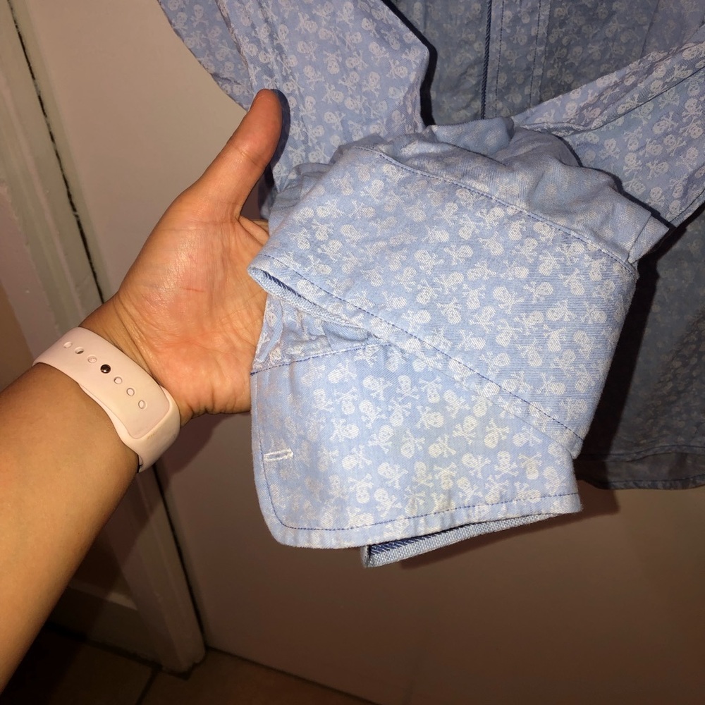 Robert Graham Shirt L Blue Skull Print Button down - Picture 7 of 8